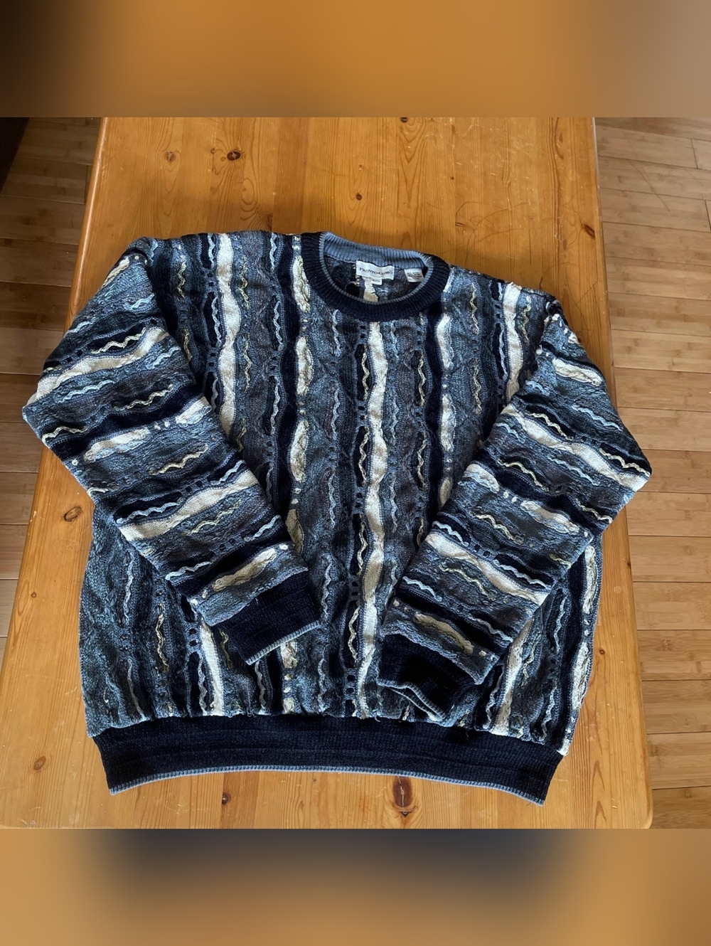 Pronto UOMO Classic Men's Navy Blue Patterned Crewneck Sweater